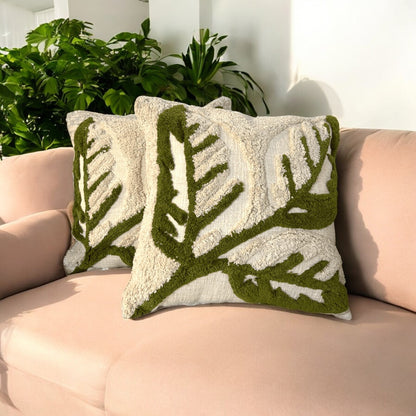 Olive Bloom Tufted Cushion Cover