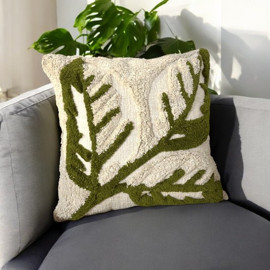 Olive Bloom Tufted Cushion Cover