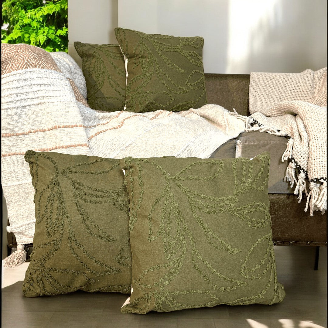 Olive Vine Tufted Cushion Cover