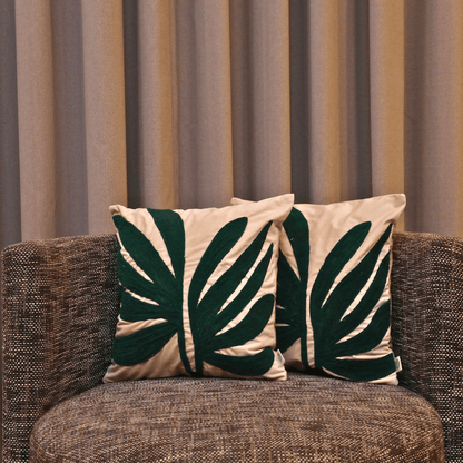 Palm Grandeur Embroidered Tufted Cushion Cover