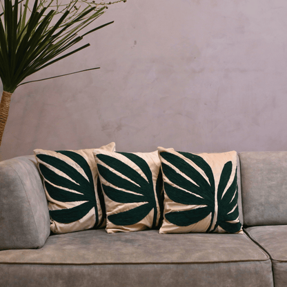 Palm Grandeur Embroidered Tufted Cushion Cover