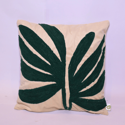 Palm Grandeur Embroidered Tufted Cushion Cover