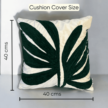 Palm Grandeur Embroidered Tufted Cushion Cover