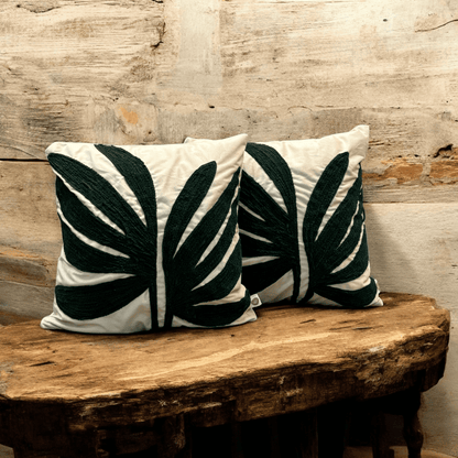 Palm Grandeur Embroidered Tufted Cushion Cover