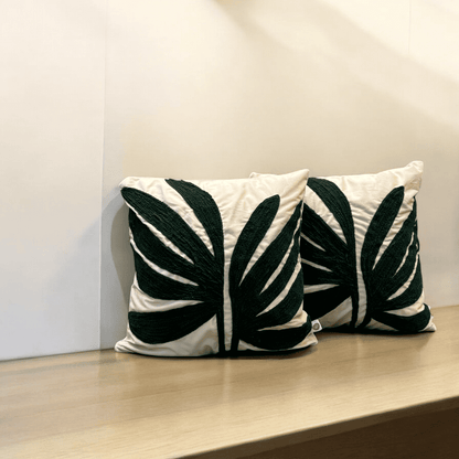 Palm Grandeur Embroidered Tufted Cushion Cover