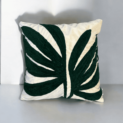 Palm Grandeur Embroidered Tufted Cushion Cover