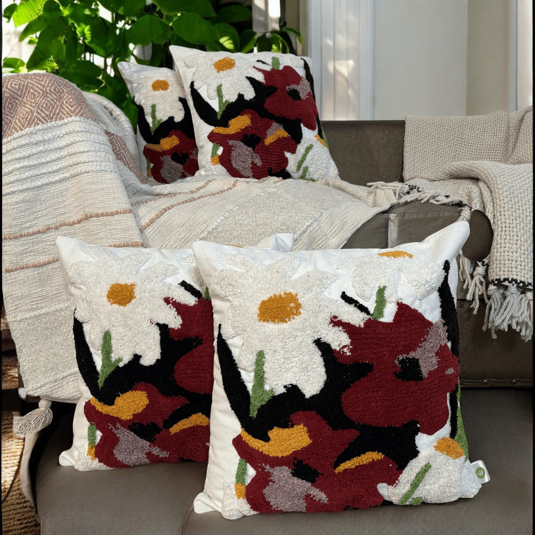 Poppy Bloom Tufted Cushion Cover