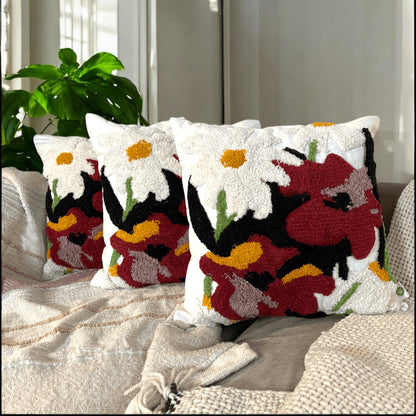 Poppy Bloom Tufted Cushion Cover