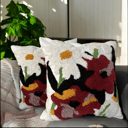 Poppy Bloom Tufted Cushion Cover