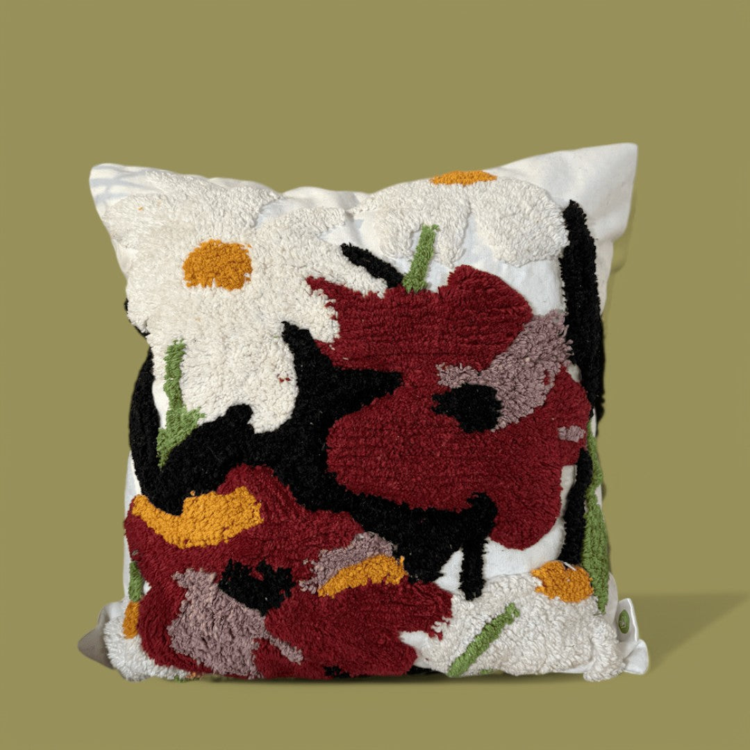 Poppy Bloom Tufted Cushion Cover