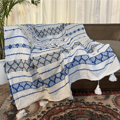 Royal Blue Geometric Tufted Sofa Throw