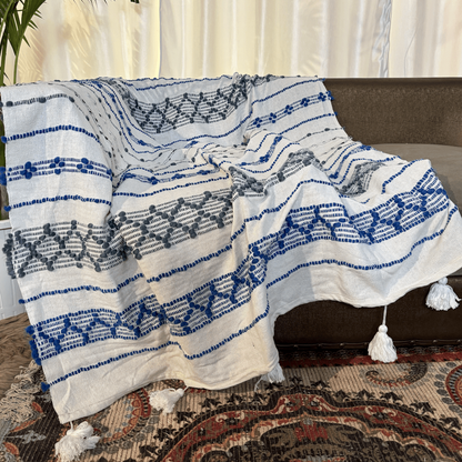 Royal Blue Geometric Tufted Sofa Throw