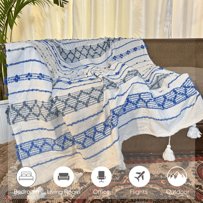 Royal Blue Geometric Tufted Sofa Throw