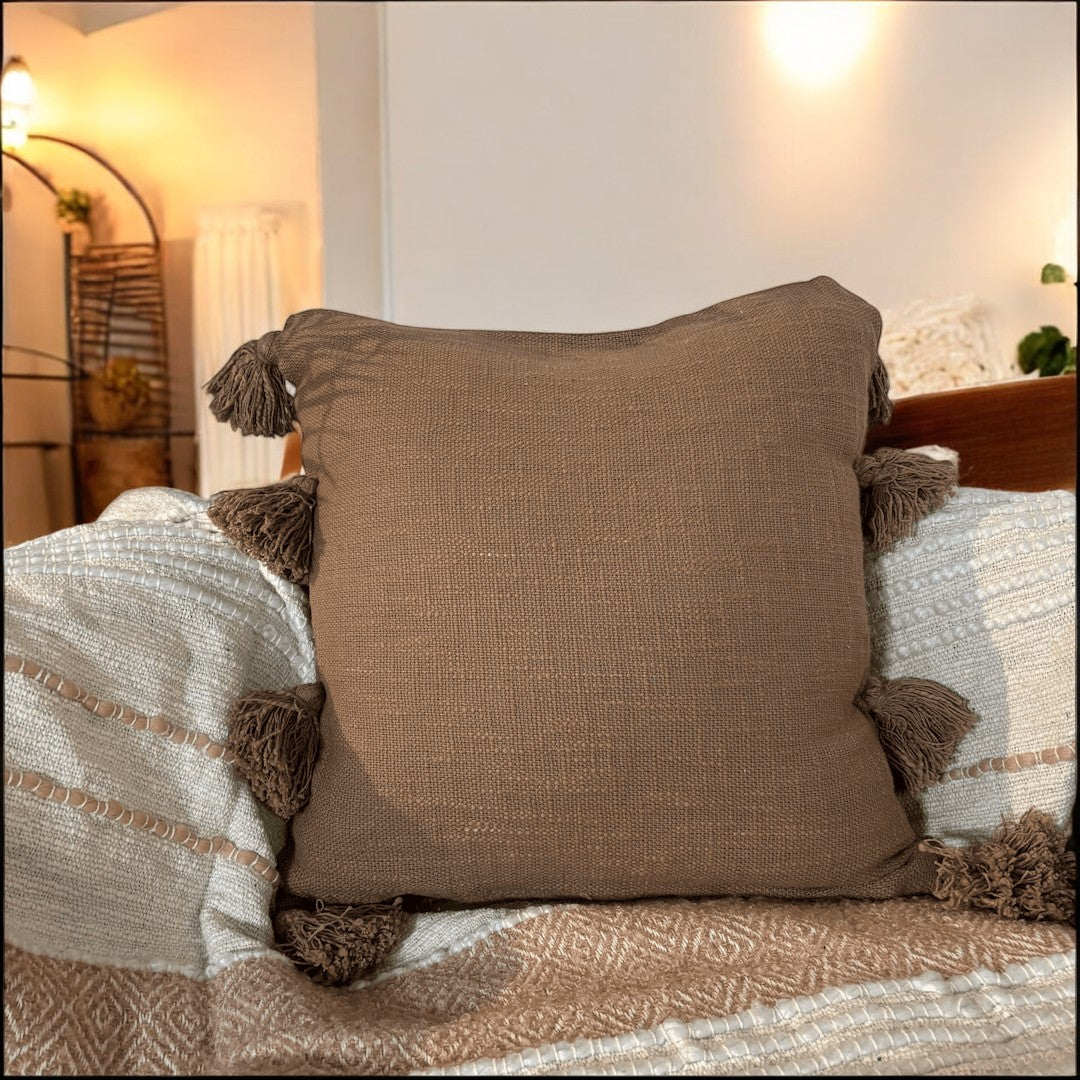 Rustic Charm Tassel Tufted Cushion Cover