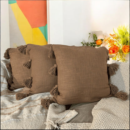 Rustic Charm Tassel Tufted Cushion Cover