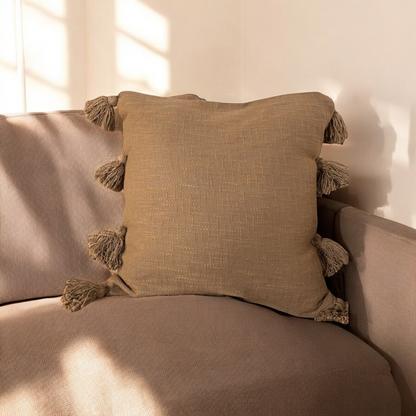 Rustic Charm Tassel Tufted Cushion Cover