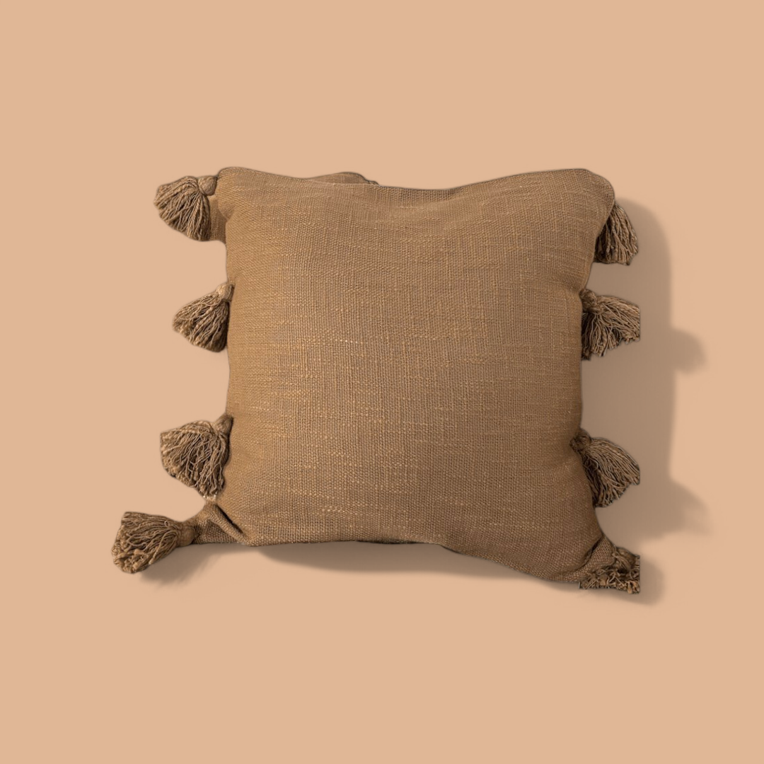 Rustic Charm Tassel Tufted Cushion Cover