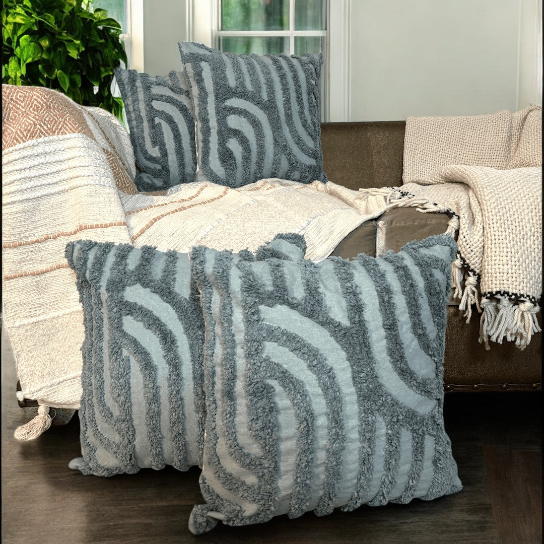 Sage Stripes Tufted Cushion Cover