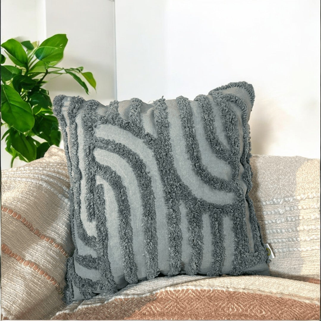 Sage Stripes Tufted Cushion Cover