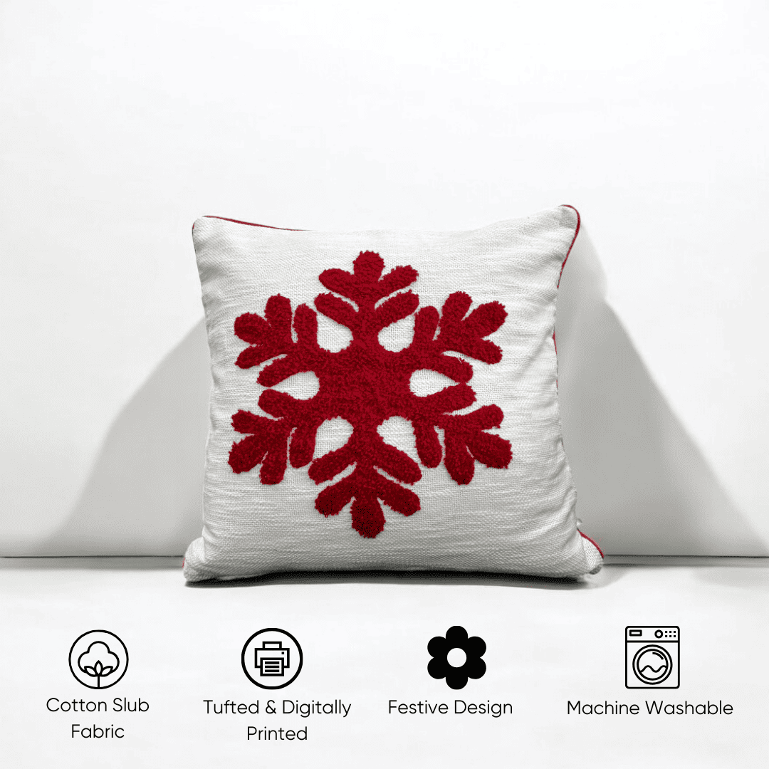 Snowflake Charm Tufted Christmas Cushion Cover