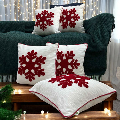 Snowflake Charm Tufted Christmas Cushion Cover