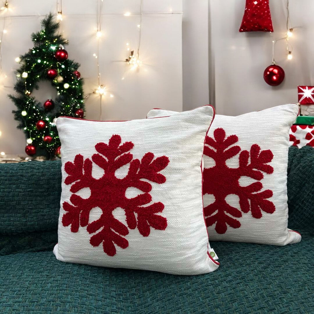 Snowflake Charm Tufted Christmas Cushion Cover