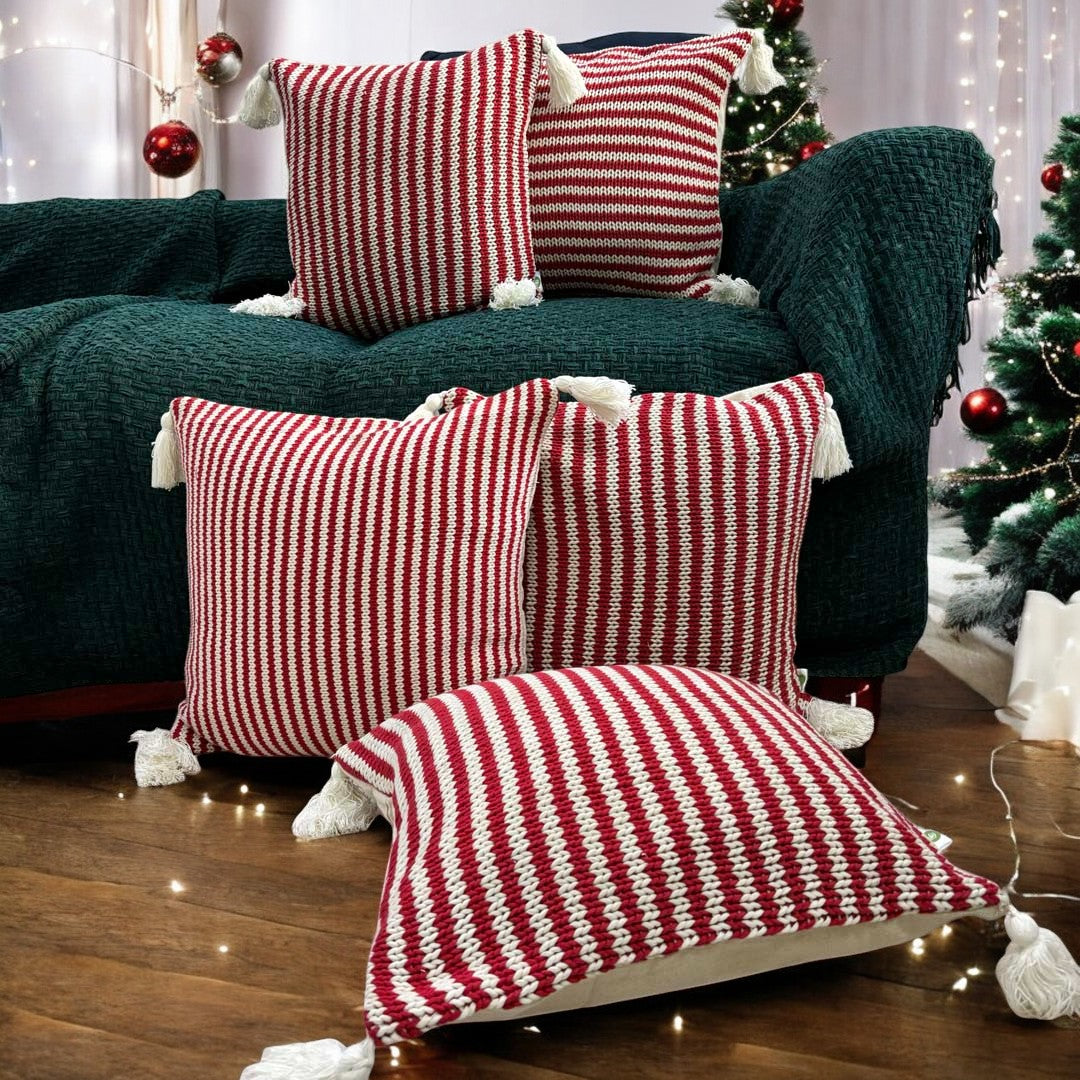 Stripe Delight Tufted Christmas Cushion Cover by Lushlyf