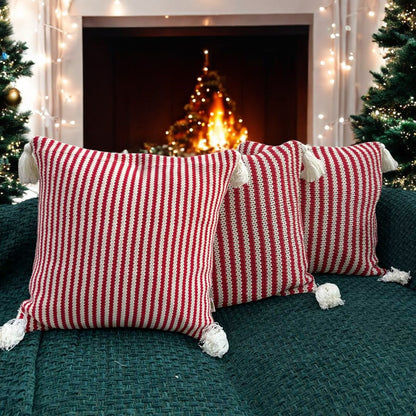 Stripe Delight Tufted Christmas Cushion Cover by Lushlyf