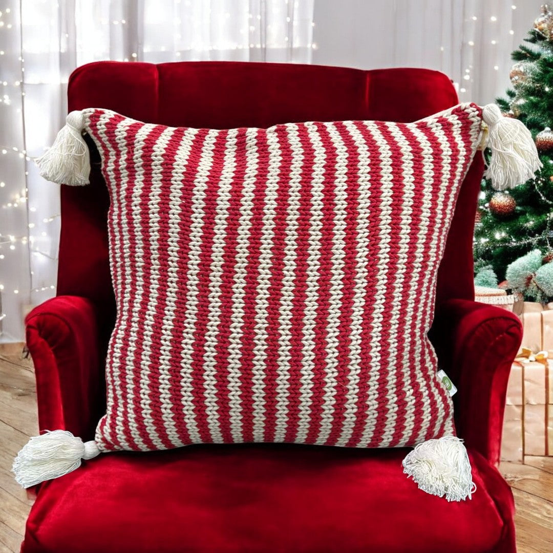 Stripe Delight Tufted Christmas Cushion Cover by Lushlyf