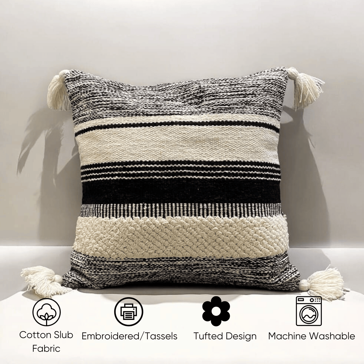 Striped Elegance Tufted Cushion Cover