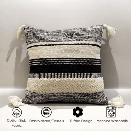 Striped Elegance Tufted Cushion Cover