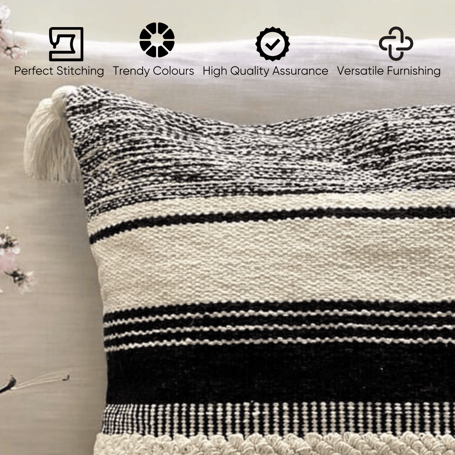 Striped Elegance Tufted Cushion Cover