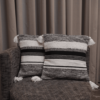 Striped Elegance Tufted Cushion Cover