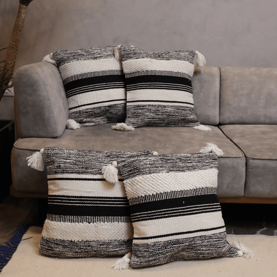 Striped Elegance Tufted Cushion Cover