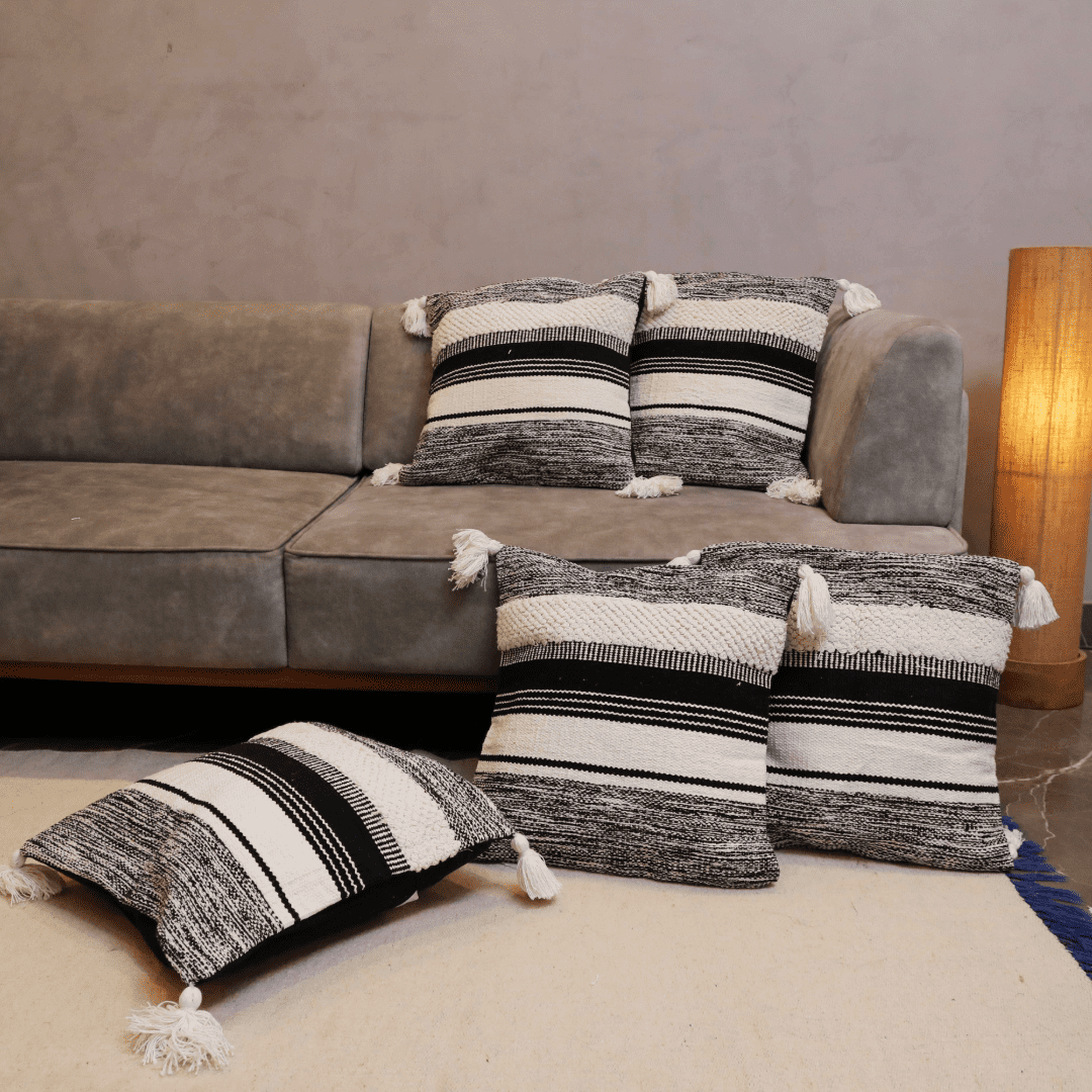 Striped Elegance Tufted Cushion Cover