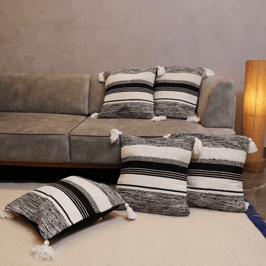 Striped Elegance Tufted Cushion Cover