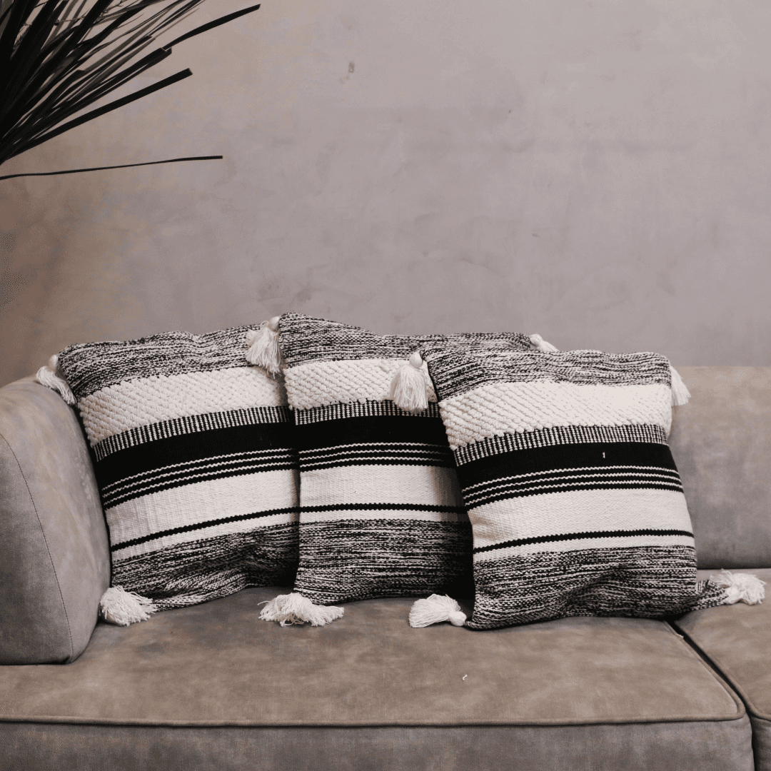 Striped Elegance Tufted Cushion Cover