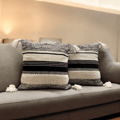 Striped Elegance Tufted Cushion Cover