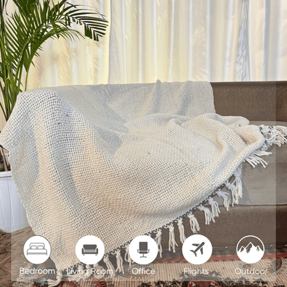 Tassel Lace Ivory Sofa Throw