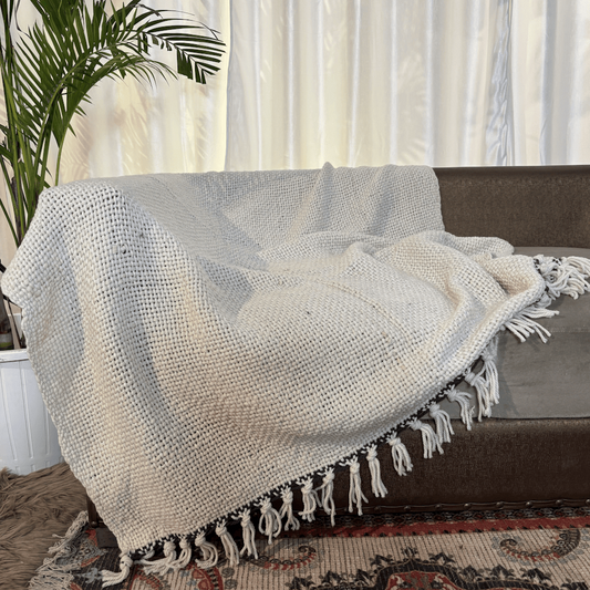 Tassel Lace Ivory Sofa Throw