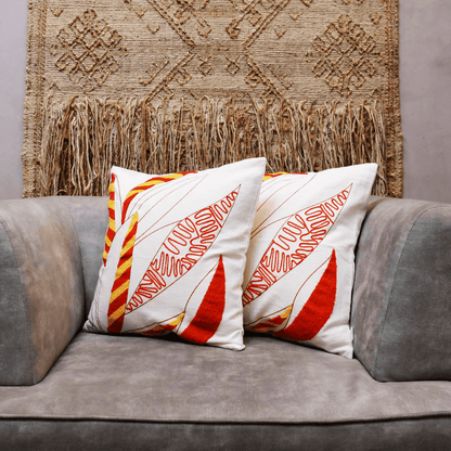 Tropical Leaf Embroidered Cushion Cover