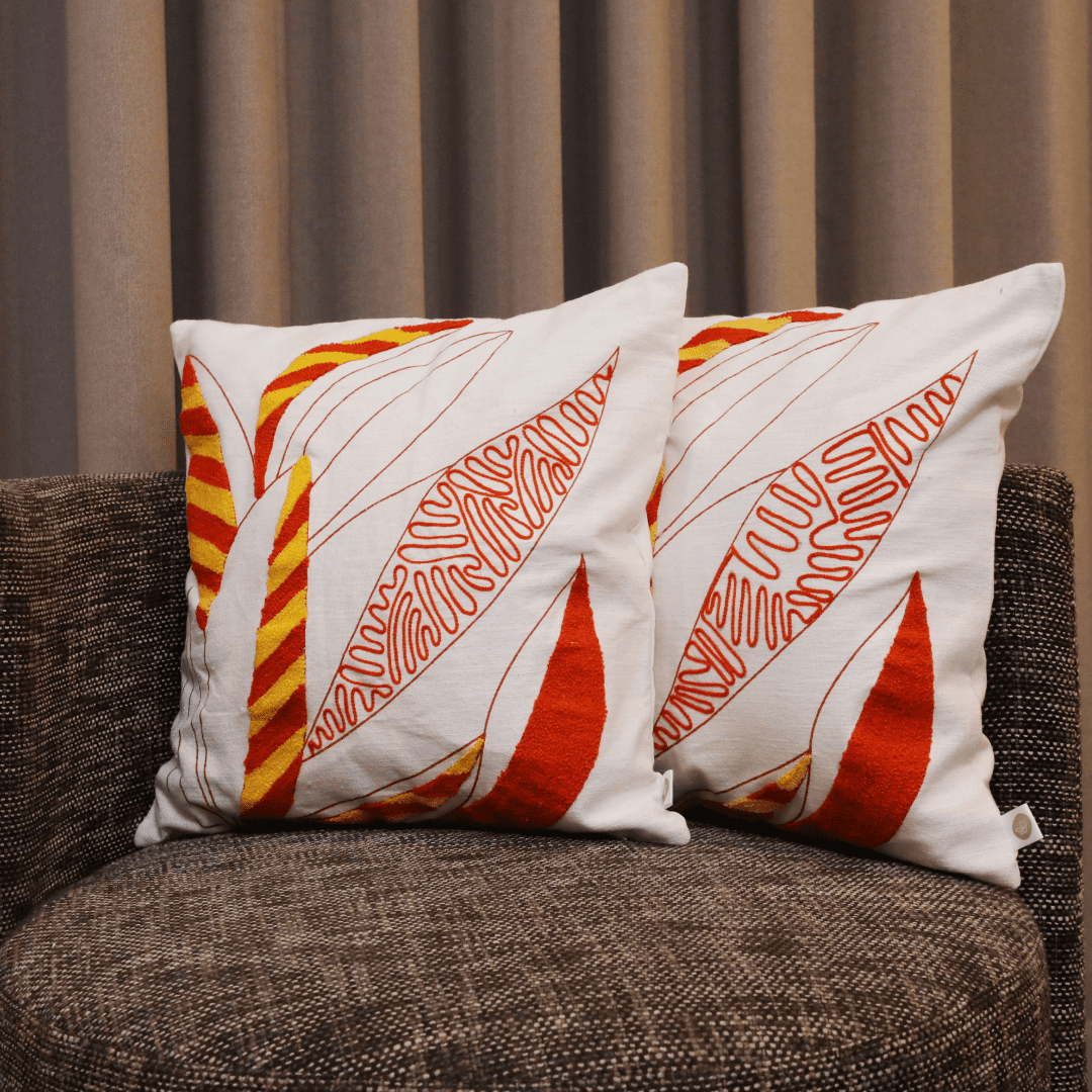 Tropical Leaf Embroidered Cushion Cover