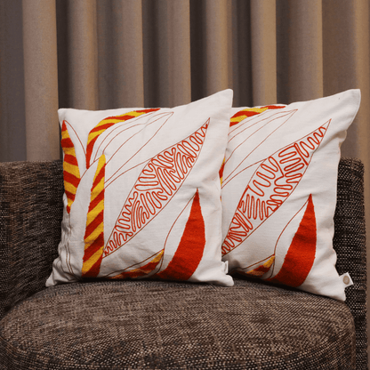 Tropical Leaf Embroidered Cushion Cover