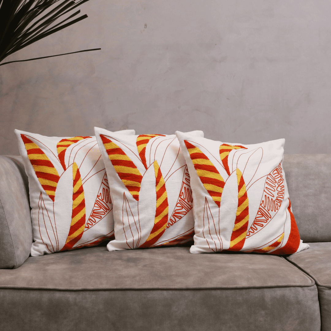 Tropical Leaf Embroidered Cushion Cover