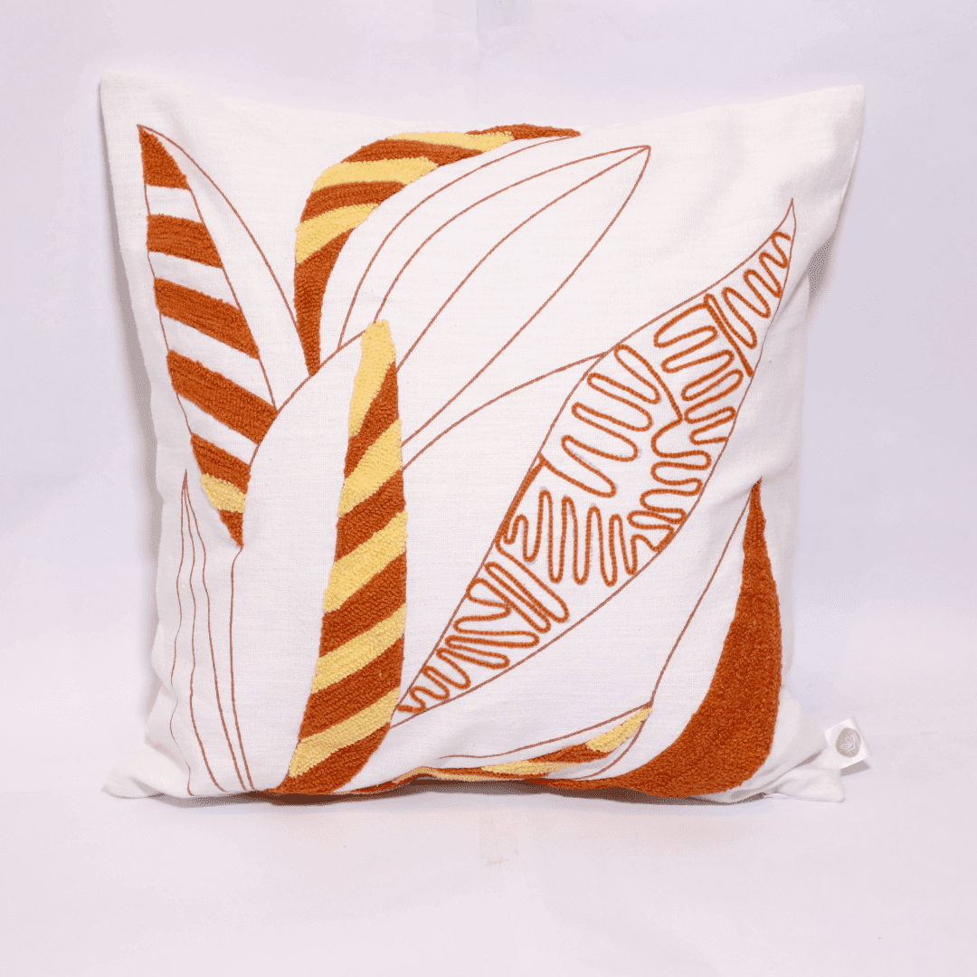 Tropical Leaf Embroidered Cushion Cover