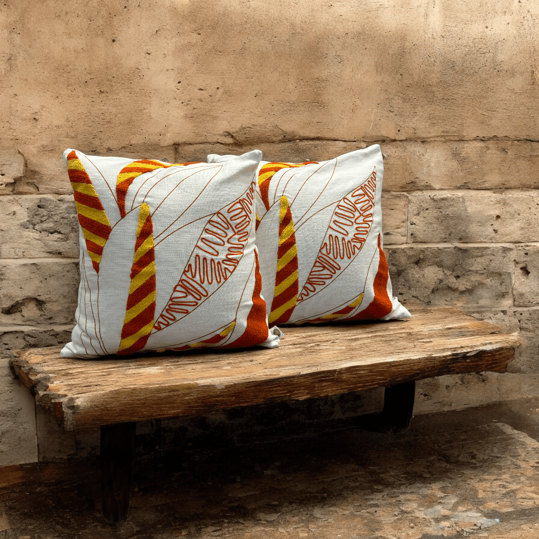 Tropical Leaf Embroidered Cushion Cover