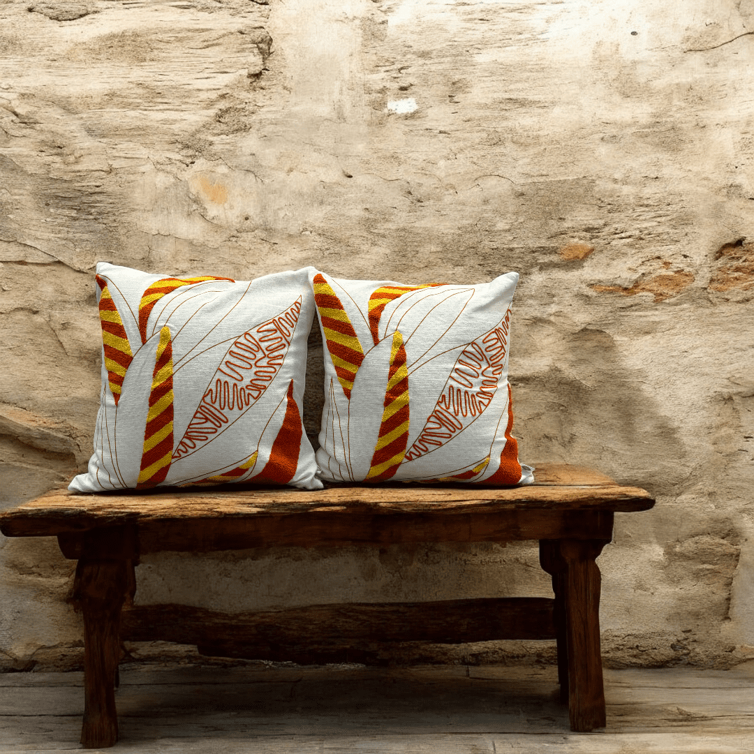 Tropical Leaf Embroidered Cushion Cover