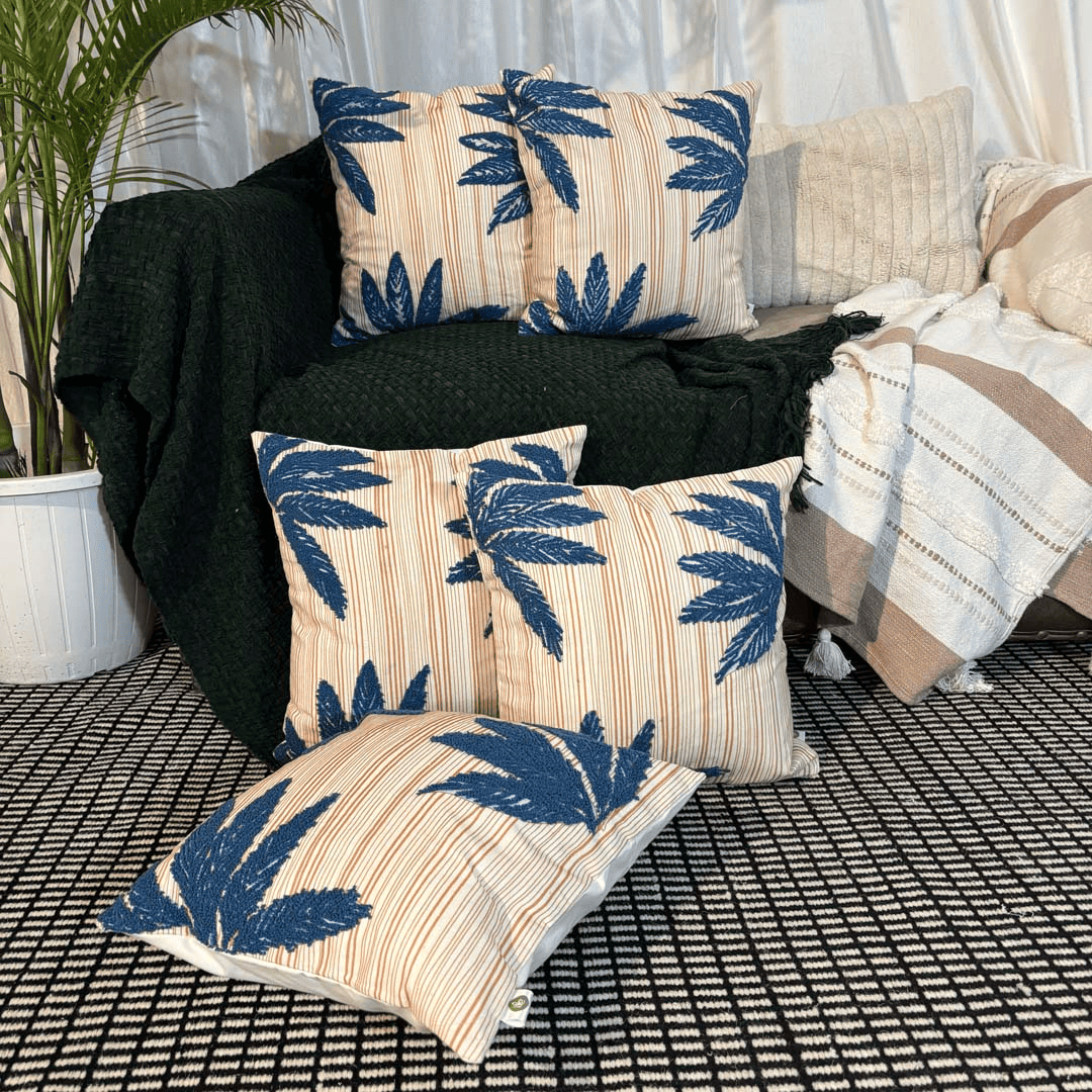 Tropical Whisper Embroidered Cushion Cover – Rust Teal