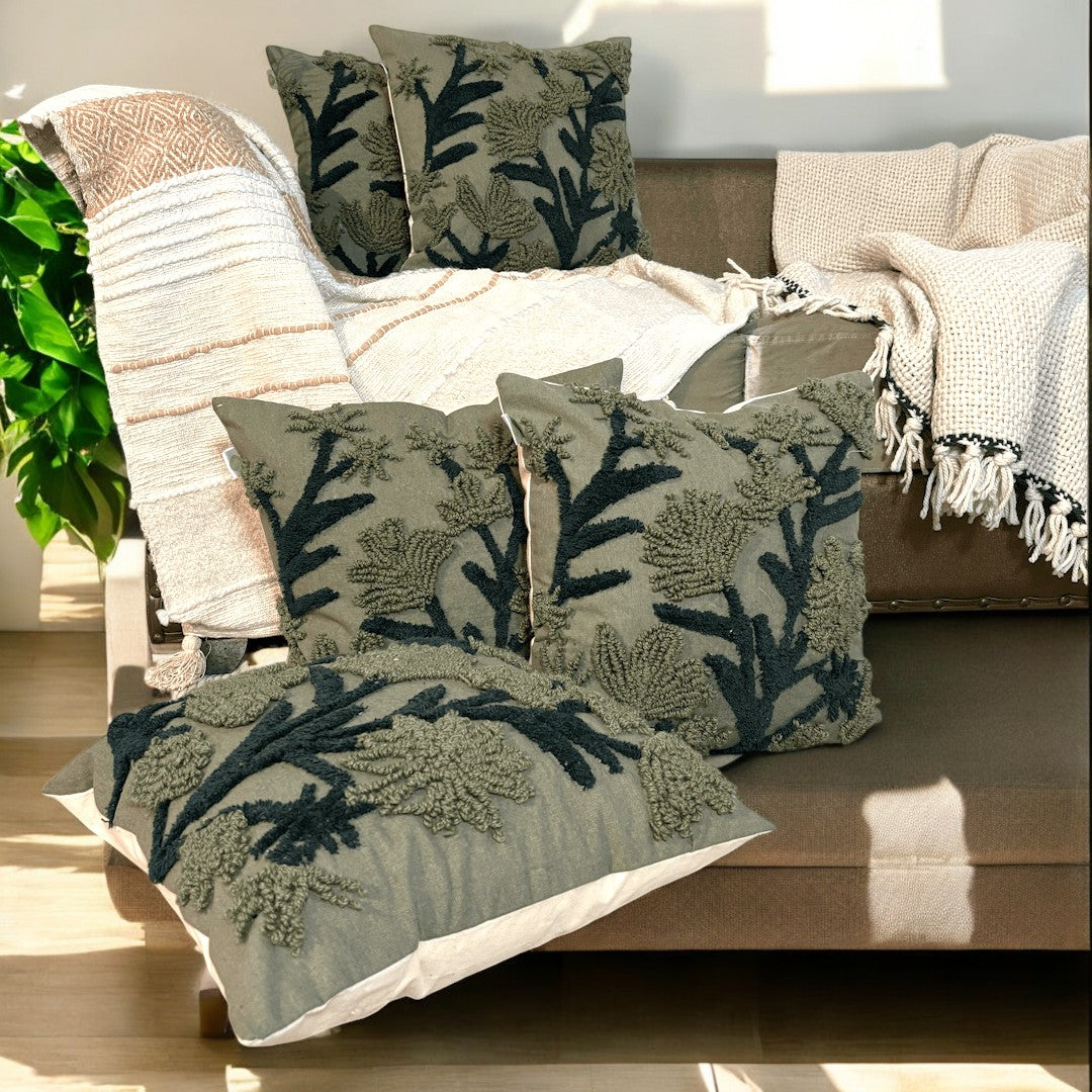 Verdant Vines Tufted Cushion Cover