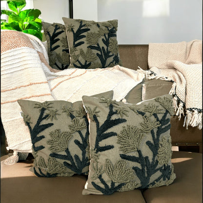 Verdant Vines Tufted Cushion Cover